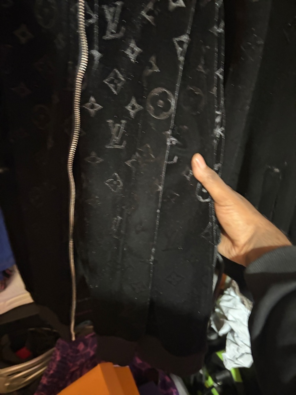 Louis Vuitton Black Velvet Monogram Zip Jacket with pants - Picture 2 of 13